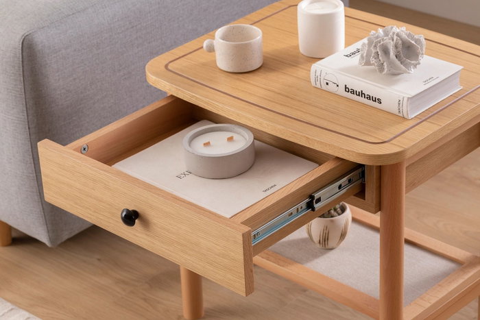 Hanah Home Daisy Drawer Mesa de Noche Natural y Madera